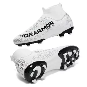 31-48 футбольные бутсы унисекс с модным текстовым узором, высокие кеды с шипами AG, высокие эластичные носки на шнуровке, тренировочные детские футбольные бутсы с искусственной травой 31 чёрный