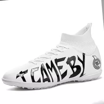 31-48 Мужские эластичные футбольные бутсы с носками, резиновая мягкая подошва, короткие шипы, футбольная обувь для мальчиков 31 белый