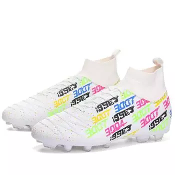 31-48 мужские большие футбольные бутсы с высоким берцем, противоскользящие противоскользящие бутсы с длинными ногтями, TPR, искусственный капитан, молодежные футбольные бутсы на открытом воздухе 31 белый