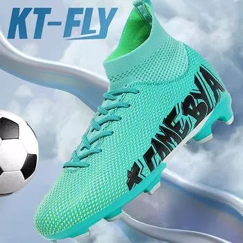 31-48 Мужские футбольные бутсы с высоким верхом выложены Крупномасштабный детский искусственный газон AG Футбольные бутсы с длинными ногтями Тренировочные черные кроссовки 31 белый