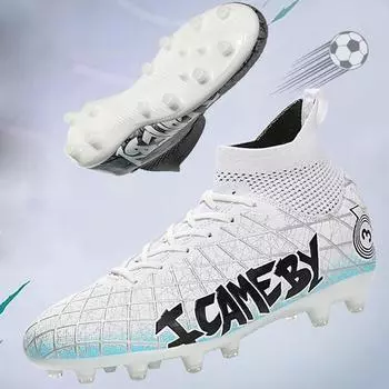 31-48 мужские высокие футбольные бутсы большого размера с длинными ногтями, противоскользящие, TPR, искусственный капитан, уличные молодежные детские футбольные бутсы 31 белый