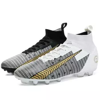 31-48 мужские/женские футбольные бутсы, большие маленькие кожаные высокоэластичные носки, футбольные тренировочные бутсы с искусственным захватом и портами 31 белый