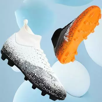 31-48 высокие футбольные бутсы, уличные мужские спортивные футбольные бутсы с длинными шипами, большие размеры, молодежные спортивные футбольные бутсы, детские 31 белый