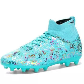 31-48футбольные кроссовки, мужские футбольные бутсы с высоким берцем, кожаные футбольные бутсы для мальчиков большого размера с длинными ногтями 31 белый