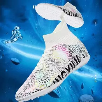 31-48унисекс футбольные бутсы с высоким верхом, эластичной резиной и мягкой подошвой TF футбольные бутсы мужские тренировочные специальные детские футбольные бутсы для соревнований 31 белый