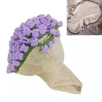 31,5-дюймовое вязаное крючком одеяло с цветами, ручная работа, одеяло с букетом роз, вязаное одеяло с цветами, подарок на День матери, домашний декор фиолетовый/белый