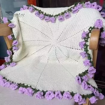 31,5-дюймовое вязаное крючком одеяло с цветами, ручная работа, одеяло с букетом роз, вязаное одеяло с цветами, подарок на День матери, домашний декор