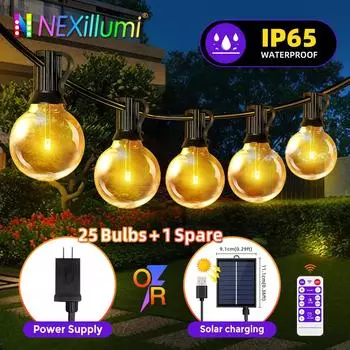 31-футовая светодиодная гирлянда G40 для патио, 25+1 лампочка, водонепроницаемая уличная гирлянда для сада, декор для рождественской вечеринки в пабе