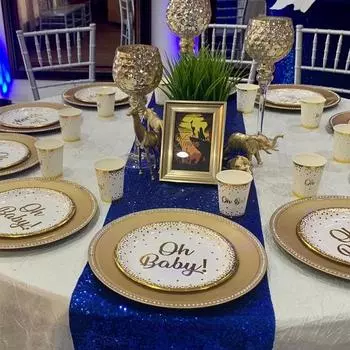 31 шт. набор столовых приборов для вечеринки Oh Baby Shower, золотые бумажные тарелки для дня рождения Oh Baby, чашка, украшение для вечеринки с указанием пола мальчика и девочки