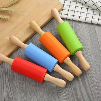 31 см антипригарная силиконовая скалка 4 сладких цвета деревянная ручка тесто для раскатывания муки самодельный инструмент для выпечки теста для пасты и печенья зелёный