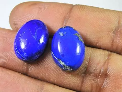31Cts AAA Natural Lapis Lazuli Oval Cabochon Loose Gemstone 2Pcs Lot 13X18MM RQ-1902