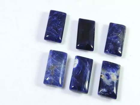 31Cts. Natural Sodalite Rectangle Cabochon Loose Gemstone 06 Pcs Lot 8X16MM RQ-1964