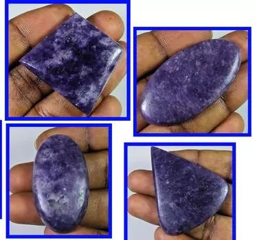 320 карат. Натуральный кабошон из смеси лапидолита, россыпью, 4 шт., лот 34-49 мм RQ-971