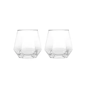 320 мл 11 унций Креативный стильный стакан для виски Красочные стаканы для сока, чая, напитков Бытовая шестиугольная стеклянная чашка Коктейльные бокалы для бренди 2pcs