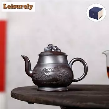 320 мл эстетичные чайники из фиолетовой глины Исин, художественный чайник ручной работы из сырой руды, антикварный чайник из красной глины, китайский чайный сервиз Цзыша, посуда для питья