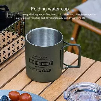 320 мл нержавеющая сталь походная кружка со складной ручкой двухслойная походная кружка для чая, молока, пива, молока кружка изолированная металлическая питьевая кружка армия зеленый