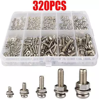 320 шт. нержавеющая сталь винты гайки болты набор 2 мм 2,5 мм 3 мм 4 мм 5 мм крестообразный круглый головной болт гайка шайба комбинированный комплект