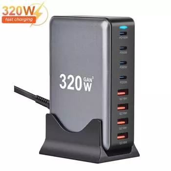 320 Вт GaN зарядное устройство USB C Fast Desktop 8-портовое USB Type C PD зарядное устройство Fast Charge 3.0 USB Type C Fast Charger для iPhone15 14 Samsung EU Plug