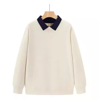 320g Cotton Color-blocked Lapel Sweatshirt Men s Spring and Autumn New Korean Version Loose Lotus Rotary Sleeve Sleeve Sleeve S белый