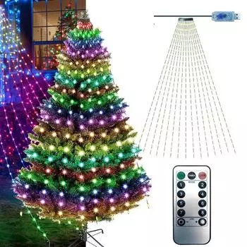 320LED рождественская елка с водопадом, сказочные гирлянды, уличный водонепроницаемый декор RGB разноцветный