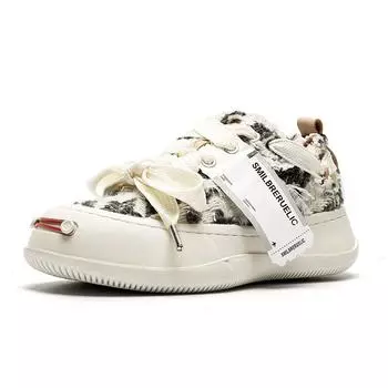 3223 парусиновые туфли мужские и женские парные черно-белые сырный кот нишевый дизайн тканевые туфли платформа с утолщением кеды 34