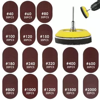 322 шт. шлифовальных дисков, 3-дюймовая наждачная бумага из оксида алюминия с липучкой, круглые полировальные шлифовальные диски с подложкой под хвостовик 1/8 дюйма 3 inches&322pcs