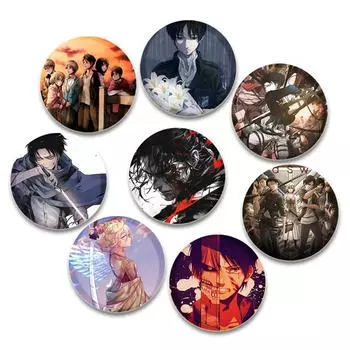 32/44/58 мм аниме Атака титанов Броши для ювелирных изделий Аксессуары Косплей Значок Мультфильм Подарочные рюкзаки Сумки Кнопки Значки Фанаты Коллекция 32mm