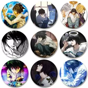 32/44/58 мм аниме фигурка L булавка для рюкзаков одежда декор круглая пластиковая тетрадь смерти броши креативный мультяшный значок подарки 32mm