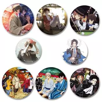 32/44/58 мм Броши Bungo Stray Dogs Круглые броши ручной работы в стиле аниме на лацкан Значки для рюкзака, одежды, украшений, аксессуаров, подарков 32mm