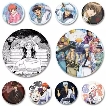 32/44/58 мм Изысканные броши ручной работы о Гинтоки Саката Кагура Ёсида Шоуё Значок для рюкзака Одежда Аксессуары 32mm(1.26in)