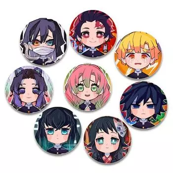 32/44/58 мм круглые аниме броши Камадо Танджиро Цуюри Канао Хашибира Иносукэ Ренгоку Кёдзюро Агацума Зеницу Аказа значок, булавки для отворота 32mm