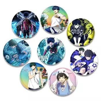 32/44/58 мм Круглые синие кнопки-застежки в виде аниме-персонажа из мультфильма Isagi Yoichi Брошь на заказ Прикрепляемый значок Аксессуары для косплея Ювелирные изделия Подарки 32mm