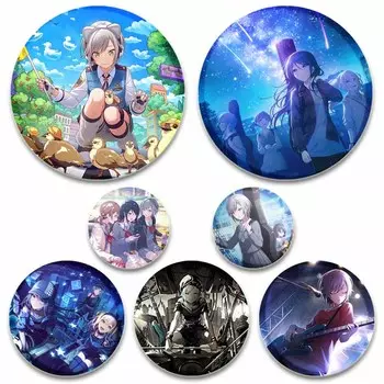32/44/58 мм Проект SEKAI Аниме Хиномори Шихо Лео/Нужно Значок Круглая Жестяная Брошь для Одежды Сумка Шляпа Аксессуары Эмалевые Булавки Подарки для фанатов 32mm(1.26inch)
