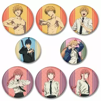 32/44/58MM Аниме Бензопила Человек Кнопки Булавки Denji Makima Мультфильм Значок Круглый DIY Креативные Броши для Рюкзака Ювелирные Изделия Аксессуары Подарки 32mm
