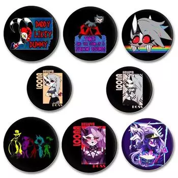 32/44/58MM аниме Helluva Boss булавки круглые жестяные броши для рюкзака одежда аксессуары шляпа украшения подарки HD печать мультяшный значок 32mm