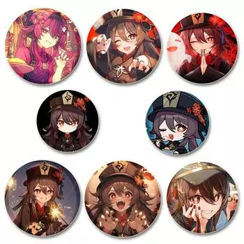 32/44/58MM Fans Collections Game Anime Broochs Genshin Impact Enamel Pin Backpack Collar Hu Tao Cartoon Badge Jewelry Gifts Accessories 32mm