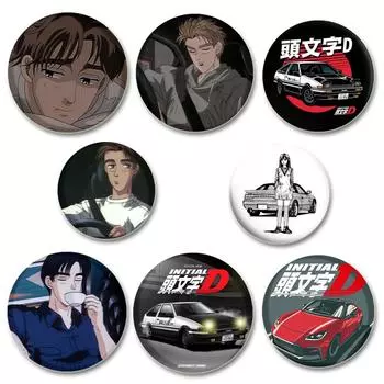 32/44/58MM Initial D Аниме Эмалевые Булавки для Украшения Одежды Сумки Круглые Мультяшные Броши На Рюкзак Гоночный Значок Ювелирные Изделия Подарочный Аксессуар 32mm