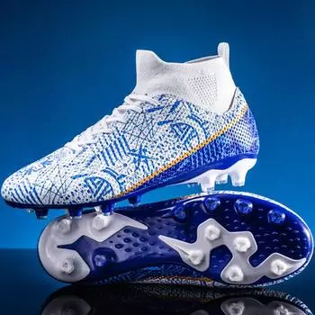 32-46 Детские длинные шипы мужские большие размеры длинные шипы футбольные бутсы противоскользящие износостойкие TPR искусственный газон детские длинные шипы футбольные бутсы 35 чёрный