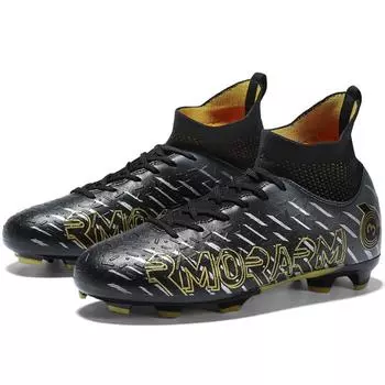 32-48 Высокие футбольные бутсы с длинными ногтями AG Искусственный газон большого размера, носки, носки, футбольные бутсы Мужские тренировочные кроссовки большого размера 34 чёрный