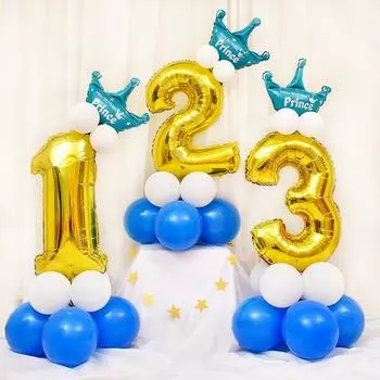 32 дюйма 0-9 черный, золотой, синий воздушный шар с цифрой, короной, цифрой, баллон из гелиевой фольги, детский душ, день рождения, вечеринка, свадебный декор, поставки шаров золотой