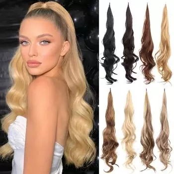32 дюйма эластичные накладные волосы для хвоста, длинные, смешанные, светлые, черные, для женщин, ежедневного использования
