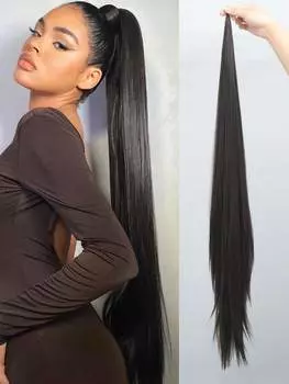 32-дюймовые синтетические гибкие накладные волосы для хвоста, черные, светлые, длинные, прямые, для женщин, для ежедневного использования 32inch