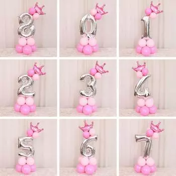 32-дюймовые воздушные шары из фольги с цифрами, розовые синие цифры, баллоны с гелием, украшение для дня рождения, аксессуар 1 синий