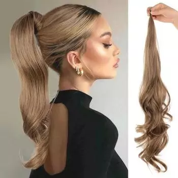 32-дюймовый блондинистый парик с конским хвостом, длинный вьющийся хвост, длина синтетического гибкого обертывания вокруг хвоста, наращивание, гладкий натуральный женский шиньон
