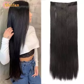 32-дюймовый синтетический 5 зажимов для наращивания волос, цельный длинный прямой черно-коричневый шиньон для женщин, высокотемпературное волокно N