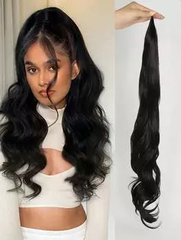 32-дюймовый синтетический гибкий хвостик для наращивания волос с хвостиком черного цвета для женщин 32inch