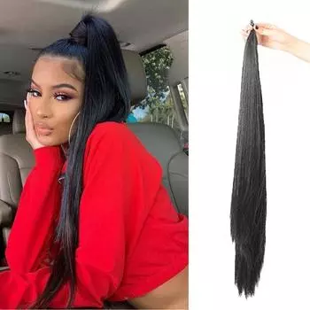 32-дюймовый синтетический гибкий обруч вокруг хвоста, длина наращивания хвоста, светлые хвостики, шиньоны для женщин, повседневного использования