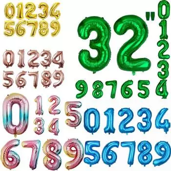 32-дюймовый золотой, розовое, золото, розовый, синий, зеленый, цифровой алюминиевый шар, воздушные шары для украшения свадьбы, дня рождения 0 розового золота