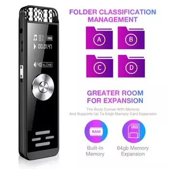 32 ГБ Ручка Диктофон 100 часов 8 ГБ 16 ГБ Цифровая запись Двойной микрофон Звук Аудио Диктофон Су Tf Карта для лекций Mp3-плеер 8GB