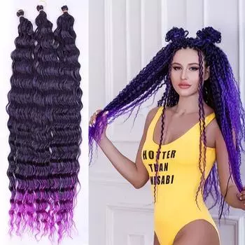32 глубокие волны, крученые вязанные крючком волосы, натуральные синтетические афро кудри, вязанные крючком косы, плетение омбре, наращивание волос для женщин #1B